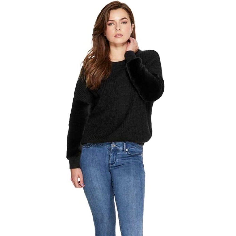 GUESS  Faux-Fur Cable Knit Sweater.